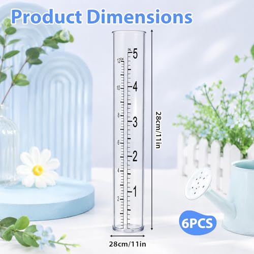 JJUNW 6 Pcs Rain Gauge Replacement Tubes, 5" Clear Plastic Rain Meter Tube