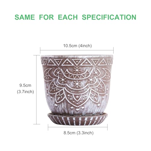 Gepege Ceramic Succulent Pots, 4 Inch Small Plant Pots with Drainage - color: Clay+white, size: 4 Inch - Set of 4