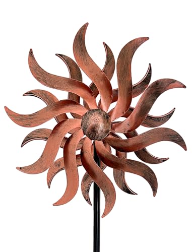 Willow Leaf 360° Metal Wind Spinners Outdoor, 53" H - color: Copper 53*12 Inch