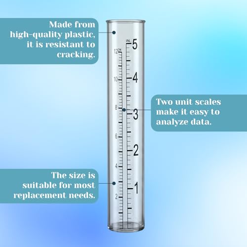 2 Pcs 5" Plastic Rain Gauge Replacement Tubes, Diameter 0.87"/2.2cm