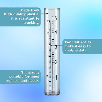 2 Pcs 5" Plastic Rain Gauge Replacement Tubes, Diameter 0.87"/2.2cm