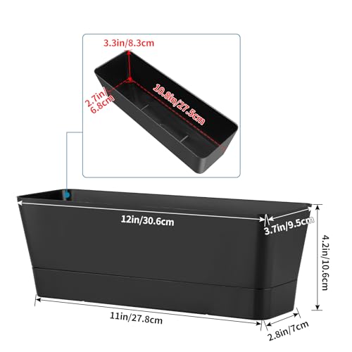 Window Box Planter with Tray, 12" Rectangle Plant Pot, Pack of 3 (Black) - color: Black