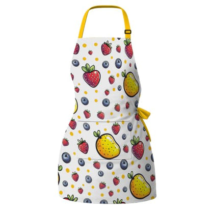 Kosseco Cute Aprons for Women with 1 pocket, Cooking Kitchen Baking Gardening Adjustable Waterproof Aprons for Women - color: Yellow Fruit
