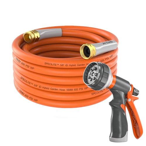 SPECILITE Garden Water Hose 25 ft x 5/8" for yard, Heavy Duty & Flexible - color: 5/8" Orange, size: 25FT