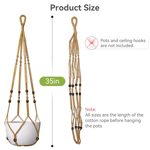 USLAI Macrame Plant Hanger, for Up to 15 Inch Pots, 35 Inch, Brown, 2 Pack - color: Brown, size: 35+35 Inch
