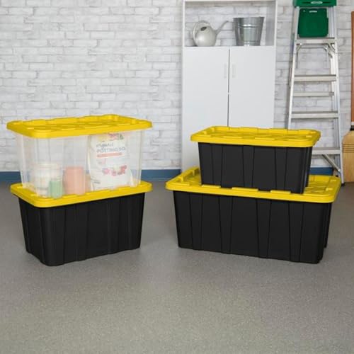 Sterilite Industrial Storage Tote with Lids for Garage, 27 Gallon, 8-Pack - size: 27 Gallon - Black/Yellow