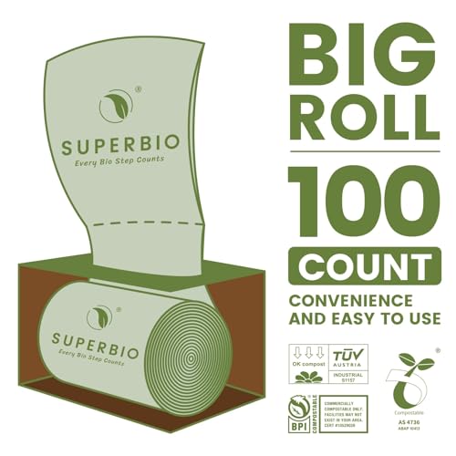 SUPERBIO 13 Gallon Compostable Kitchen Waste Bags, 50 Count, 1 Pack - color: 13 Gallon Flat Top, 50 Count