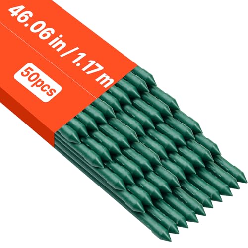 VEVOR Garden Stakes, 50 Pack, 46.06 inch, Plastic Coated Metal Tomato Stakes, Garden Sticks for Plants Support, with Pointed End and Non-Slip Bumps for Growing Climbing Plants, Outdoor Vegetables - style: 1.2m*11mm