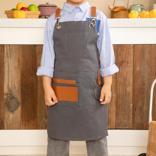 NEOVIVA Work Apron for Kid Boys with Pockets,Canvas Tool Apron for Kids - color: Dark Grey