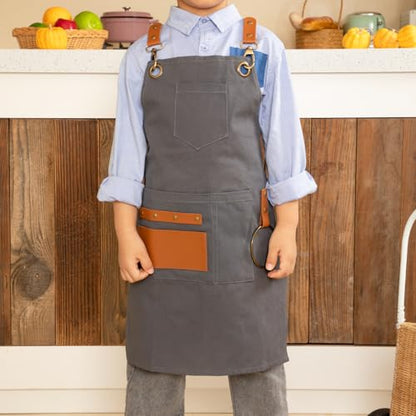 NEOVIVA Work Apron for Kid Boys with Pockets,Canvas Tool Apron for Kids - color: Dark Grey