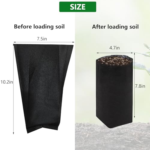 Belit 100 Pcs 10.2" H Deep Nursery Grow Bags, Non-Woven Plants Pots Container for Starting Rooted Plants Vegetable, Flower, Seedling Tree, Black - color: Black, size: 100 Pcs 7.5"x10.2"