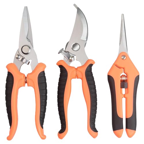 3Pcs Stainless Steel Garden Pruning Shears for Plants(Orange） - color: Orange