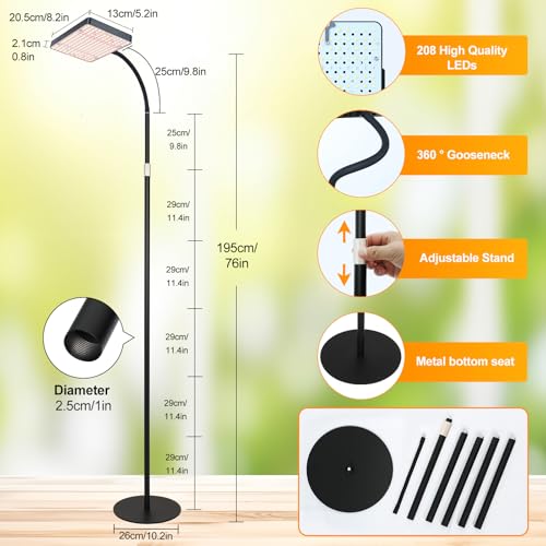 FECiDA 76" Floor Lamp Grow Light with Stable Base for Tall Indoor Plants - size: FloorLamp-1Head-25W-Timer