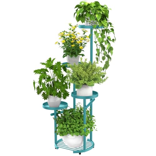 TOSKING Tall 5-Tier Round Metal Corner Plant Stand Indoor, Anti-Tip, Blue - color: Blue, size: 5-Tier Round Base