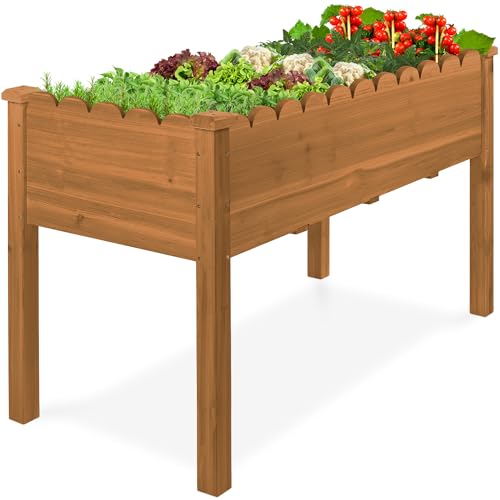 Best Choice Products Raised Garden Bed, Scalloped Design, Elevated Wood Planter Box Stand for Backyard, Patio, Balcony with Bed Liner, 48 x 24 x 30 Inches, 200 Pound Capacity - Acorn Brown - color: Acorn Brown, size: Scalloped Trim 48" Length
