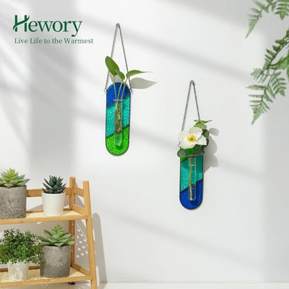 Hewory Stained Glass Window Hanging: 2PCS Propagation Stations Blue & Green - color: Blue-green