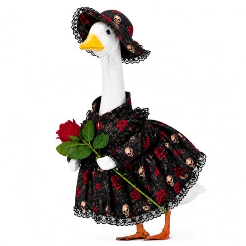 Halloween Porch Goose Outfits Gothic Dress Costume for 23-Inch Goose Statue - color: Black and Red
