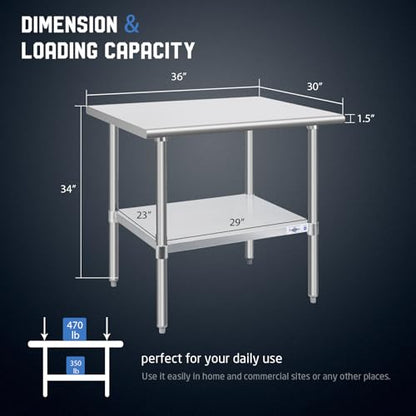 Profeeshaw Stainless Steel Prep Table 30''x36'' NSF Commercial Workbench - color: No Backsplash, size: 30''x36''
