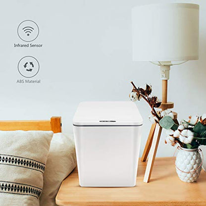 Automatic Small Countertop Trash Can with Lid, 1.5 Gal/6L Toucheless Mini Waste Bin for Office Desk/Bedside Table/Coffee Bar -Batteries, White - style: 6 Liter - 1.5 Gallon