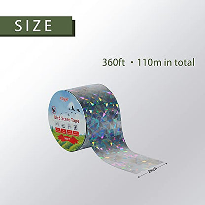 Bird Flash Tape (2in,360ft), Double Side Reflective Tape, Protect Your House, Garden, Orchard