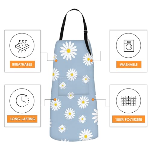 Britimes Apron with Pockets, 32x28 inch, for Women Men, Daisy Blue - color: Daisy