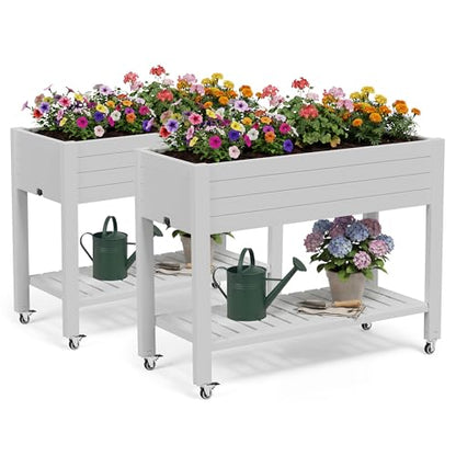 Fancyango Raised Garden Bed with Wheels 33.7" Hx2 -Ashen - color: Ashen, size: 33.7"Hx2