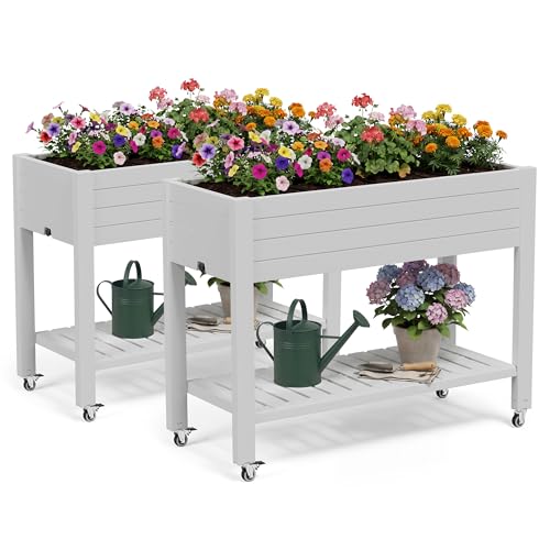 Fancyango Raised Garden Bed with Wheels 33.7" Hx2 -Ashen - color: Ashen, size: 33.7"Hx2