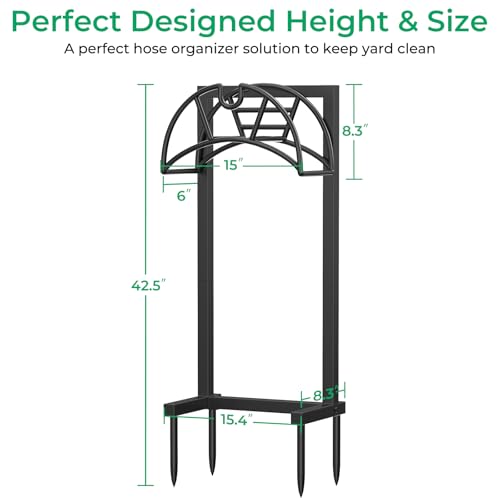 TomCare Garden Hose Holder, 4 Spikes Hose Stand for 160FT Outdoor Hose - color: Deep Black