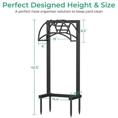 TomCare Garden Hose Holder, 4 Spikes Hose Stand for 160FT Outdoor Hose - color: Deep Black