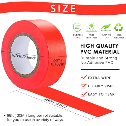 5 Pack Orange Flagging Tape, Non-Adhesive Plastic Ribbon Neon Marking Roll - color: Orange-5pack