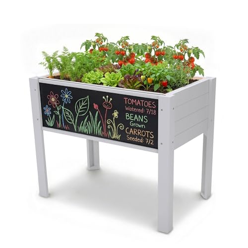 Raised Garden Bed with DIY Chalkboard, 30 x 24 x 18 inch, Gray - color: Gray