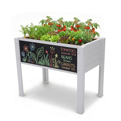 Raised Garden Bed with DIY Chalkboard, 30 x 24 x 18 inch, Gray - color: Gray