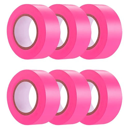 6 Pack Pink Flagging Tape, Non-Adhesive Plastic Ribbon Neon Marking Roll - color: Pink