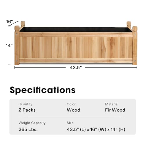 VIVOSUN 2-Pack Raised Garden Bed 3.6x1.3Ft Outdoor Wood 43.5x16x14 Planter - size: 43.5 x 16 x 14 Inches (Pack of 2)