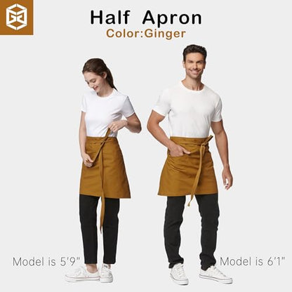 Waist Apron for Men Server Bistro Half 4251BY - color: Ginger, size: 5 Pack