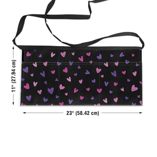 WIRESTER Unisex Waitress Apron for Servers, Half Waist Apron With 3 Pockets for Kitchen Cooking Restaurant Teacher Gardening - color: Purple Pink Hearts Pattern