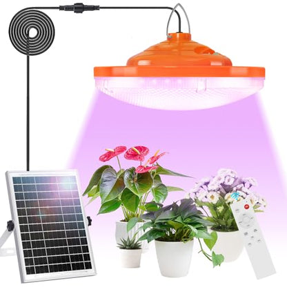 Solar Grow Light Outdoor Indoor Run Day/Night, Full Spectrum with Timer