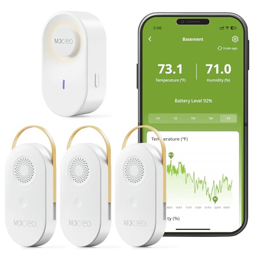 MOCREO 2000ft Remote Temperature Humidity Monitor, 3 Sensors, Freeze Alert - size: 1 Long Range Hub + 3 Sensors