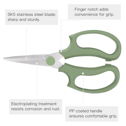 Housolution Flower Scissors, Steel Pointed Pruning Shears, Avocado Green - color: Pointed-avocado Green, size: 1 Pack