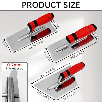3 Pack Plaster Finishing Trowel Set, Paint Plastering Hand Tool - size: 0.7mm, 3Pcs, Red