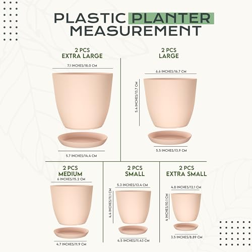 Plant Pots Indoor with Drainage, 10 Pack Multi-Size Planters Set, Pink - color: Peach Pink, size: Pack of 10