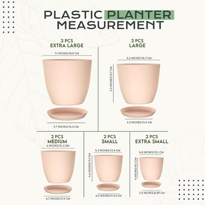Plant Pots Indoor with Drainage, 10 Pack Multi-Size Planters Set, Pink - color: Peach Pink, size: Pack of 10