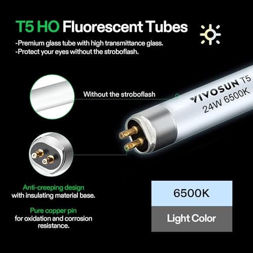 VIVOSUN T5 Grow Light Bulbs 4Ft 46 Inches, 54W 6500K HO Light Bulbs, 5-Pack - size: 4 Feet