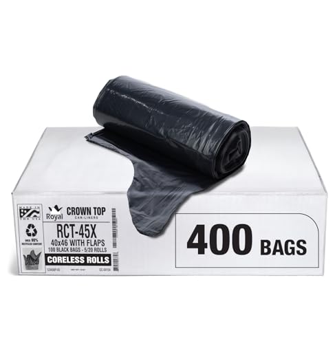 Aluf Plastics RCT-45X Star Sealed Coreless Rolls with E-Z Tie Flap Closure, 45 gal, Polyethylene, 40" x 46", Black (Pack of 400) - style: 45 Gal, 1.5 Mil Equiv, 400 Count