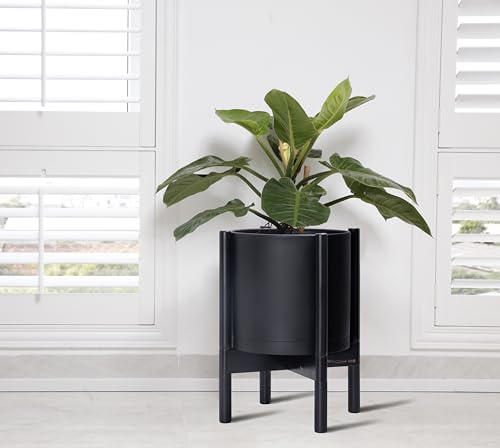 D'vine Dev Plastic Pot with Ebony Wood Stand, Black, 10 in, 55-C-N-2 - color: Matte Black Pot + Ebony Stand, size: 10 Inch