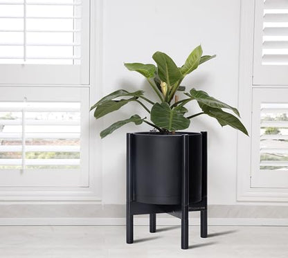D'vine Dev Plastic Pot with Ebony Wood Stand, Black, 10 in, 55-C-N-2 - color: Matte Black Pot + Ebony Stand, size: 10 Inch
