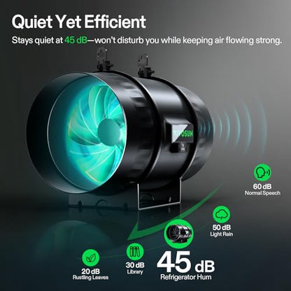 VIVOSUN T8 8" Inline Fan &Cycle Mode Speed Controller, 832 CFM Aerozesh Fan - color: Black Pro, size: 8"