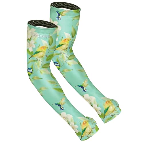 Evridwear Gardening Sleeves,UV Protection Cooling Arm Sleeve Women Men - color: Mint Floral Garden, size: Large/Extra Large