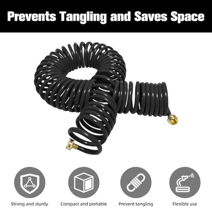 Coil Hose,3/8" EVA Coil Garden Hose 50 FT,Curly Water Hose - color: Black, size: 50FT