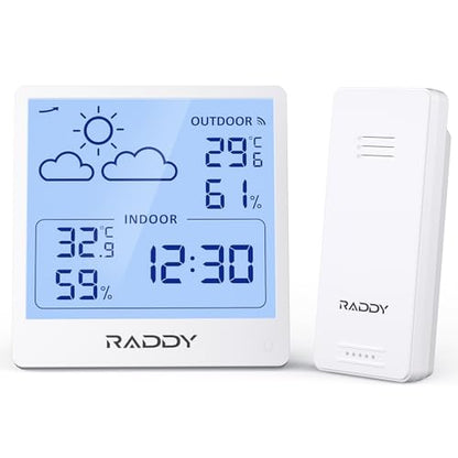 Raddy WF-50T Wireless Weather Station, Thermometer Hygrometer, White - color: White